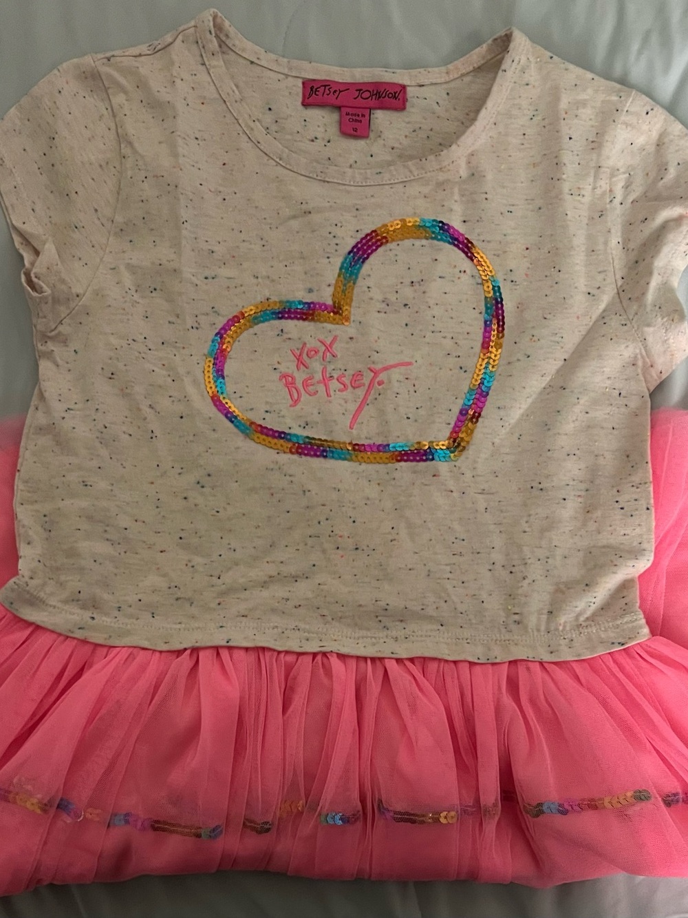Betsey Johnson Cream Dress with Rainbow Sequin Heart